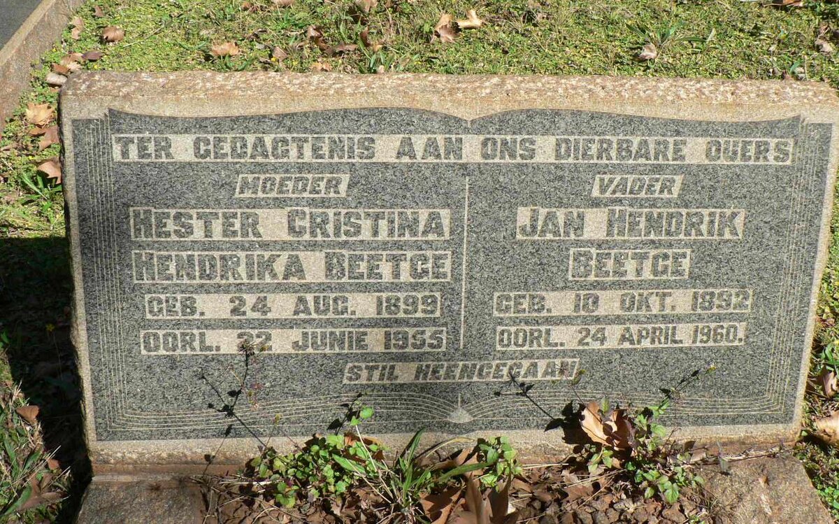 BEETGE Jan Hendrik 1892-1960 &amp; Hester Christina Hendrika 1899-1955