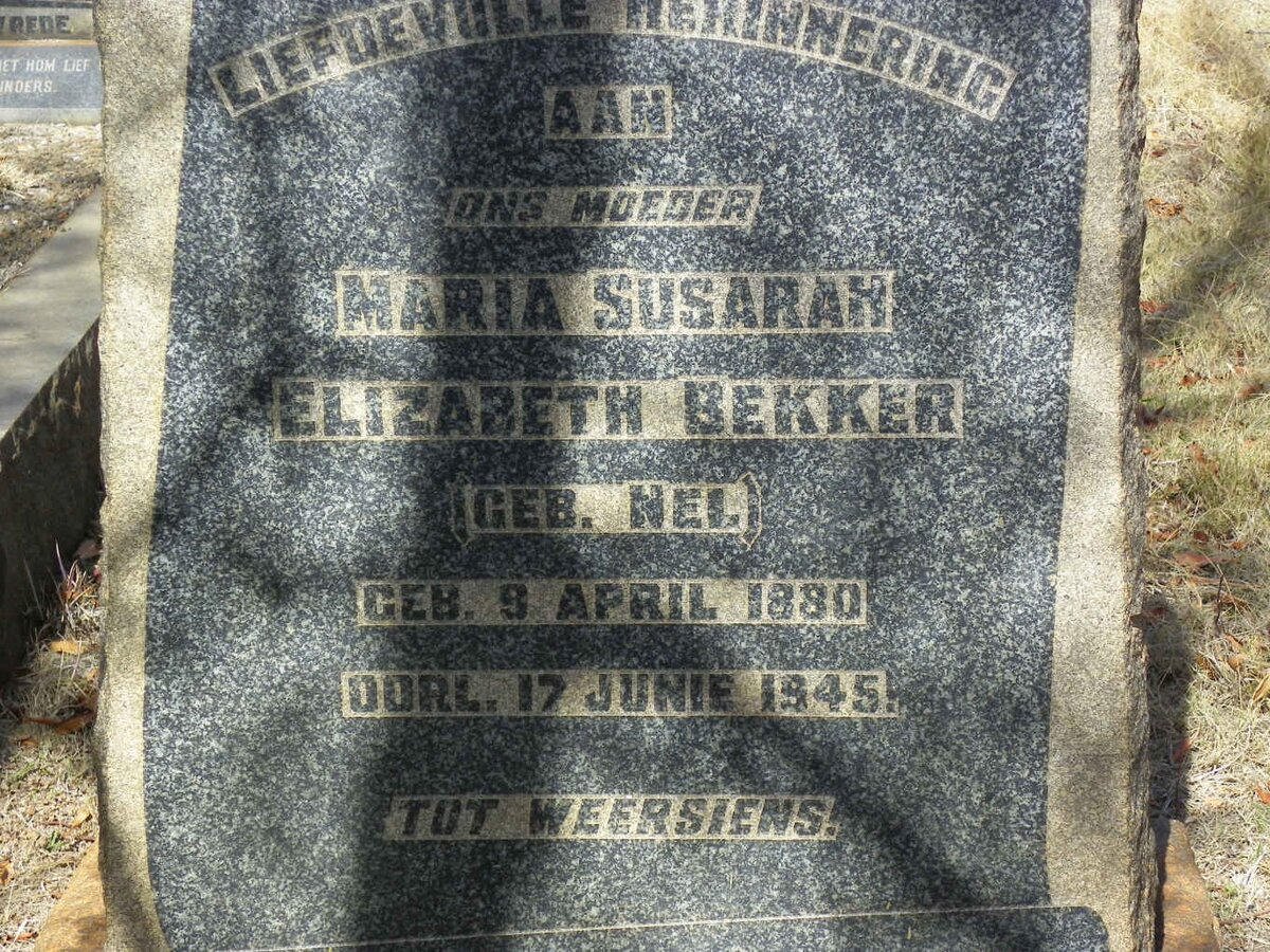 BEKKER Maria Susarah Elizabeth nee NEL 1880-1945