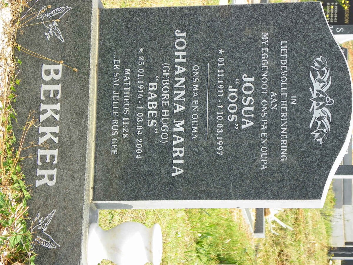 BEKKER Josua 1911-1997 &amp; Johanna Maria HUGO 1916-2004