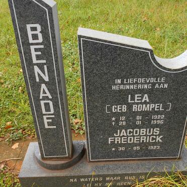 BENADE Jacobus Frederick 1923- &amp; Lea ROMPEL 1922-1996