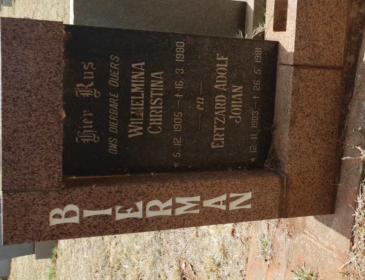 BIERMAN Ertzard Adolf Johan 1903-1981 &amp; Wilhelmina Christina 1905-1980