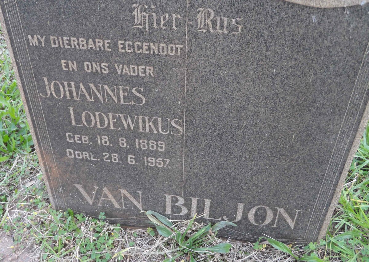 BILJON Johannes Lodewikus, van 1889-1957