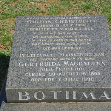 BOTHMA Gideon Christoffel 1905-1958 &amp; Gertruida Magdalena PRINSLOO 1909-1990