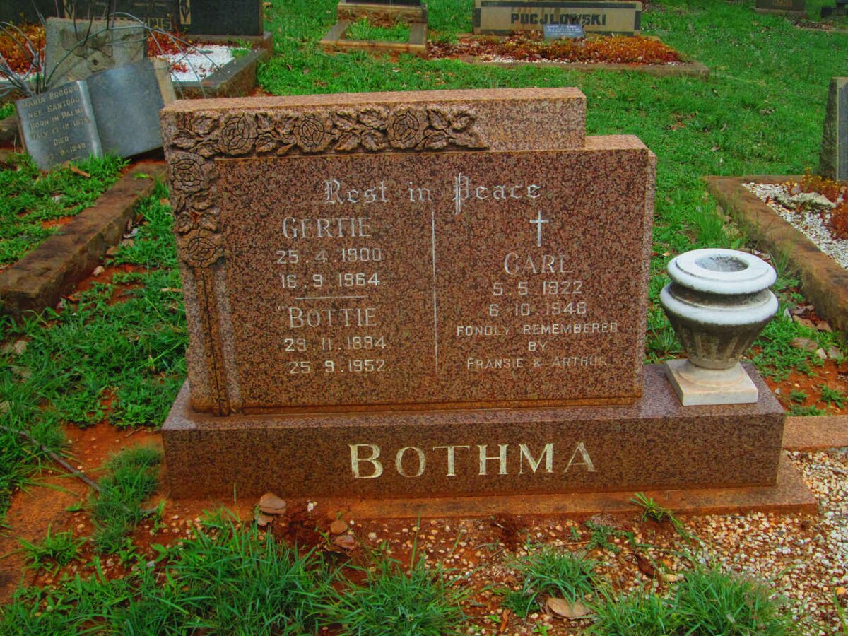 BOTHMA Bottie 1894-1952 &amp; Gertie 1900-1964 :: BOTHMA Carl 1922-1948