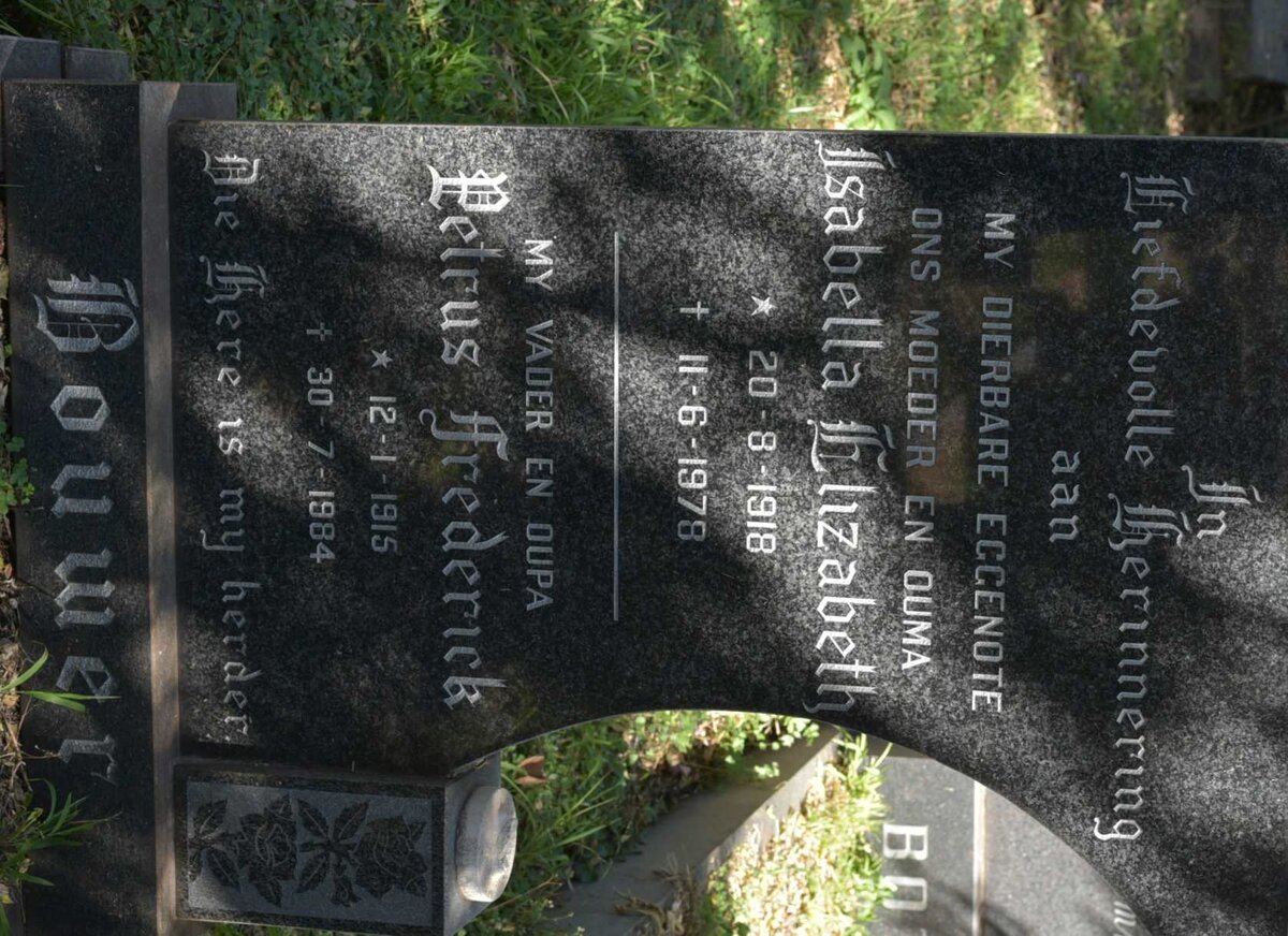 BOUWER Petrus Frederick 1915-1984 &amp; Isabella Elizabeth 1918-1978