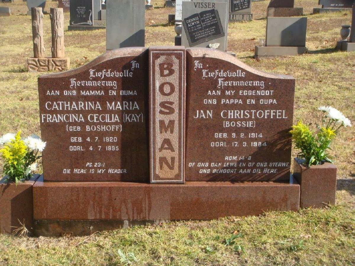 BOSMAN Jan Christoffel 1914-1984 &amp; Catharina Maria Francina Cecilia BOSHOFF 1920-1995