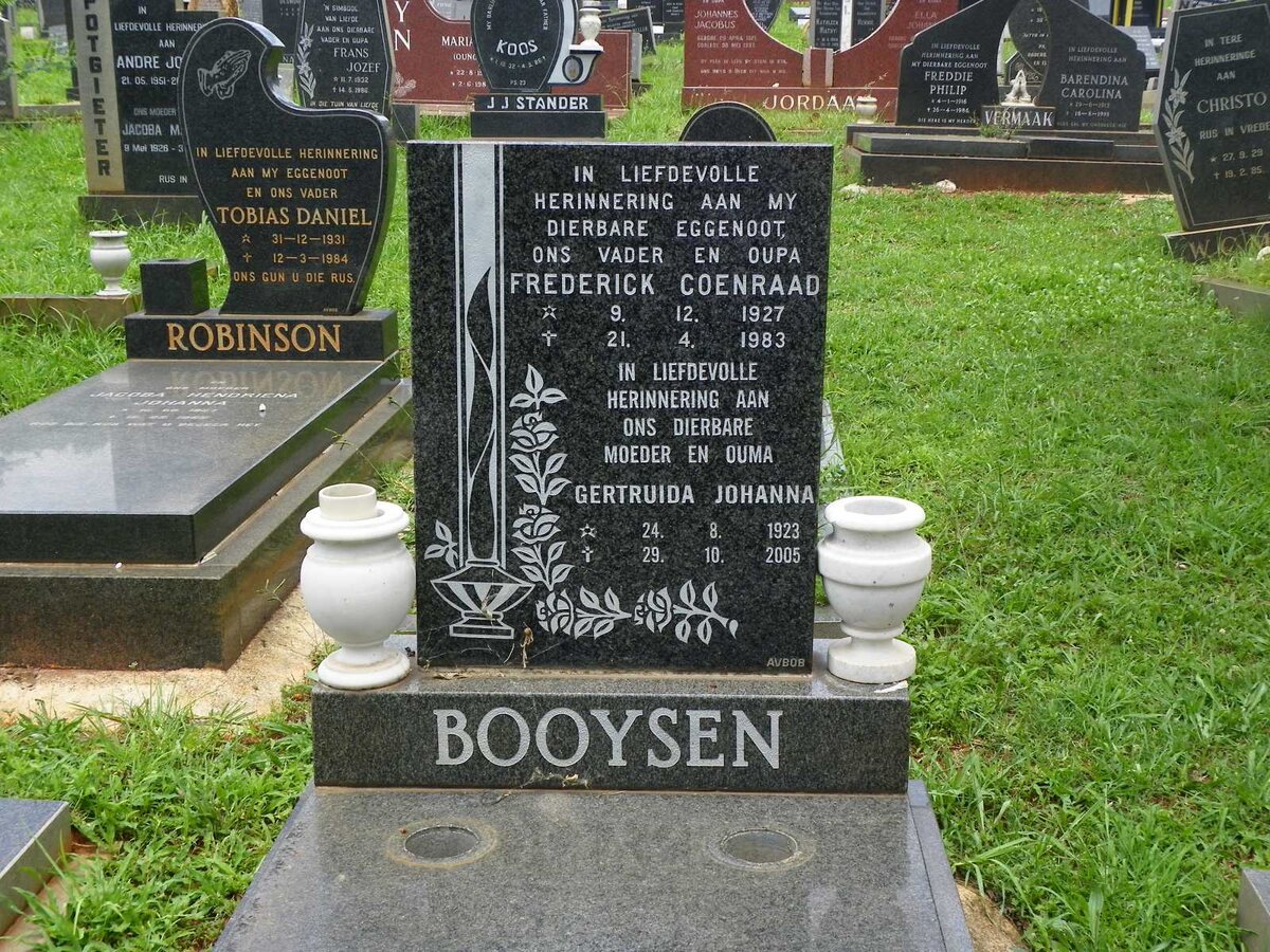 BOOYSEN Frederick Coenraad 1927-1983 &amp; Gertruida Johanna 1923-2005