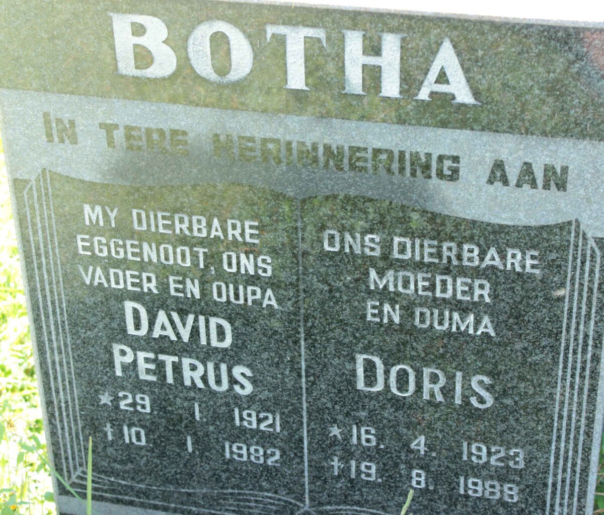BOTHA David Petrus 1921-1982 &amp; Doris 1923-1988