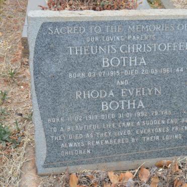 BOTHA Theunis Christoffel 1915-1961 &amp; Rhoda Evelyn 1913-1992