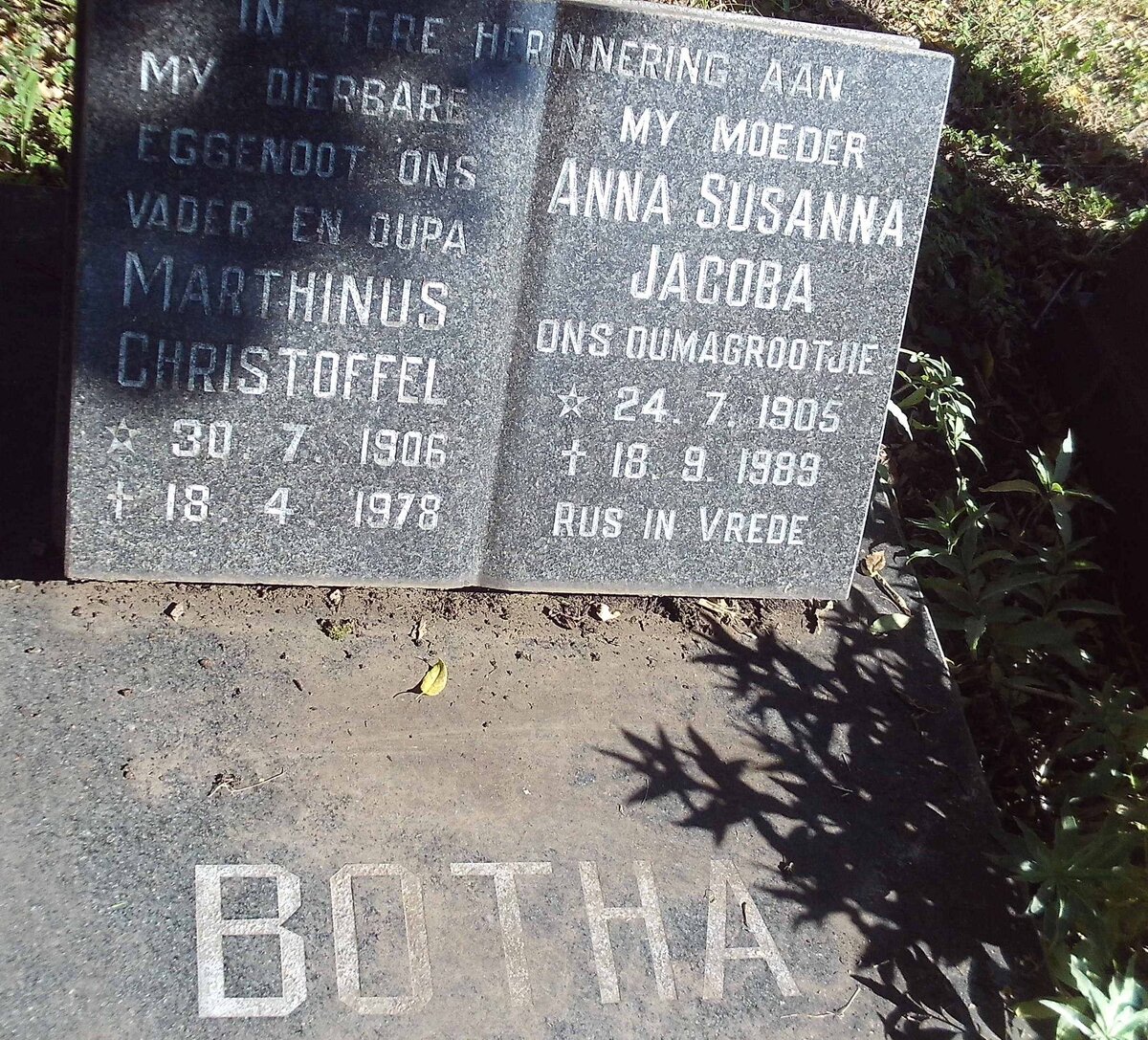 BOTHA Marthinus Christoffel 1906-1978 &amp; Anna Susanna Jacoba 1905-1989