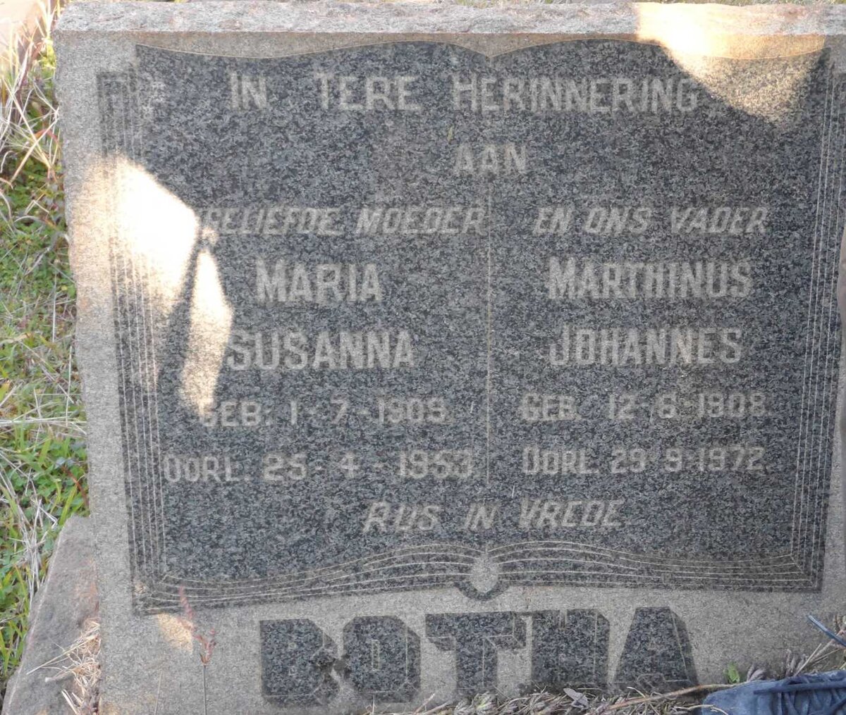 BOTHA Marthinus Johannes 1908-1972 &amp; Maria Susanna 1909-1953