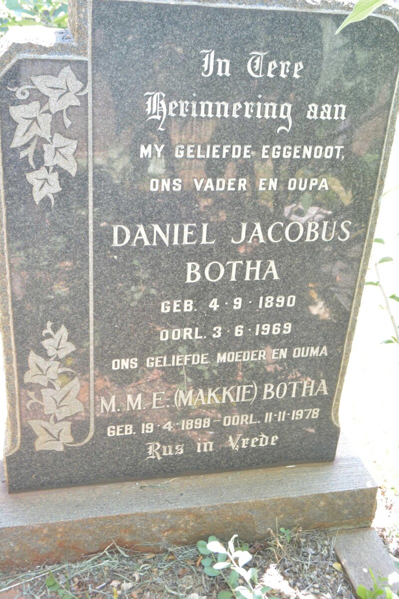 BOTHA Daniel Jacobus 1890-1969 &amp; M.M.E. 1898-1978