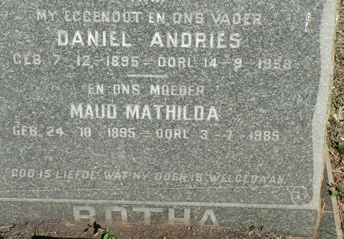 BOTHA Daniel Andries 1895-1956 &amp; Maud Mathilda 1895-1985