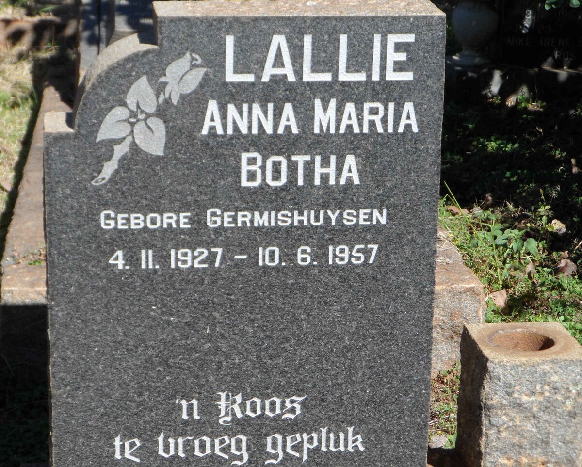 BOTHA Anna Maria nee GERMISHUYSEN 1927-1957