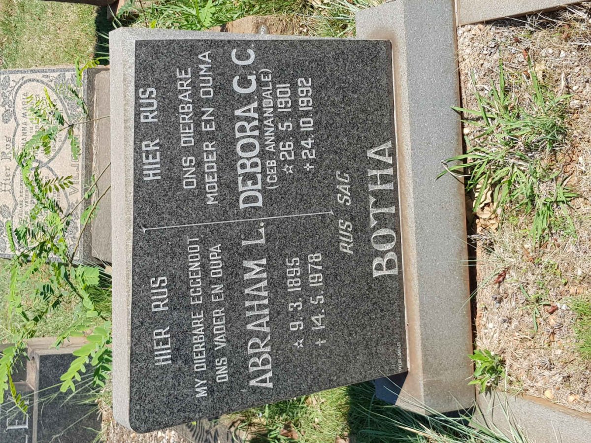 BOTHA Abraham L. 1895-1978 &amp; Debora G.C. ANNANDALE 1901-1992