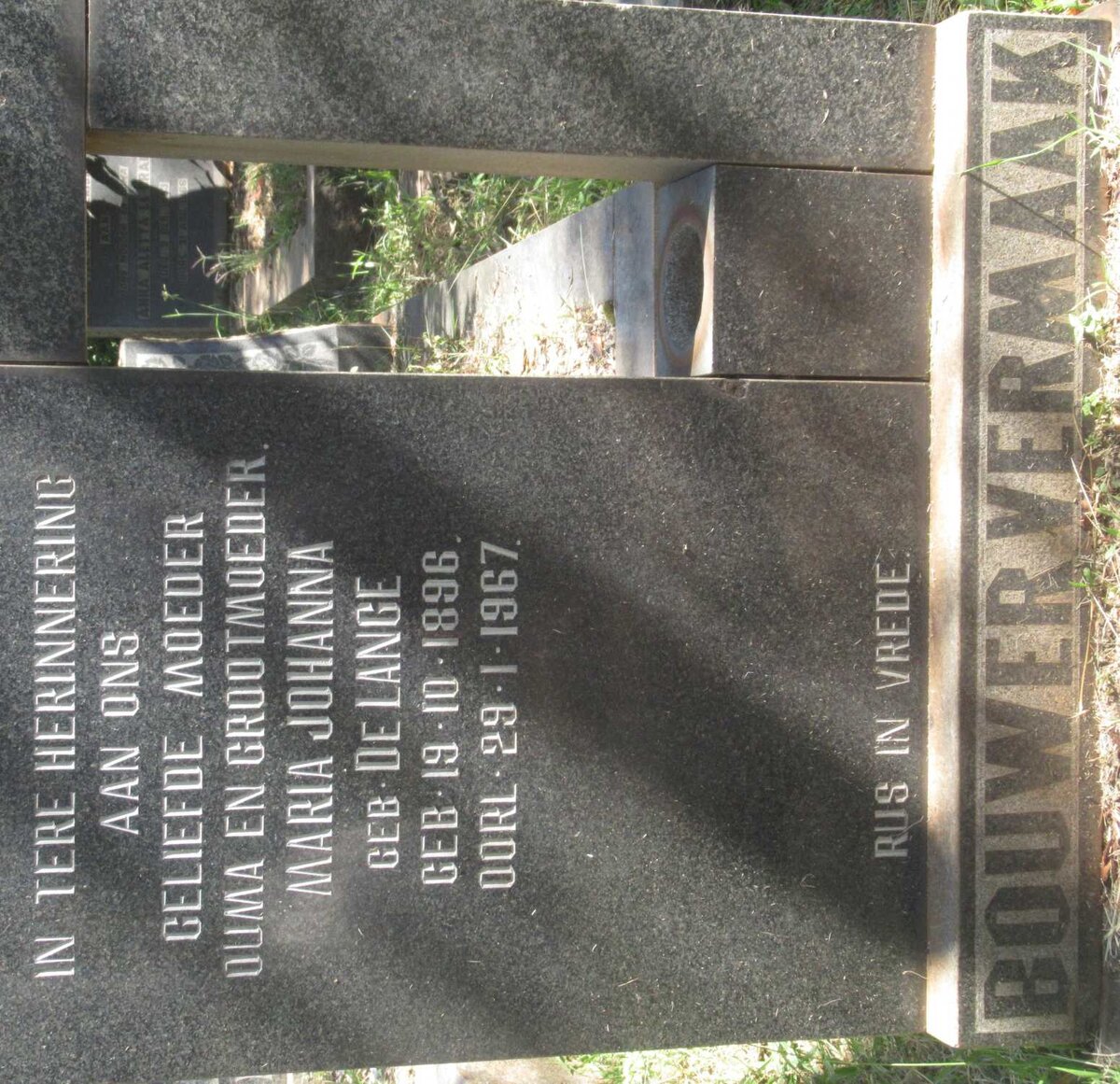 BOUWER Maria Johanna, VERMAAK nee DE LANGE 1896-1967