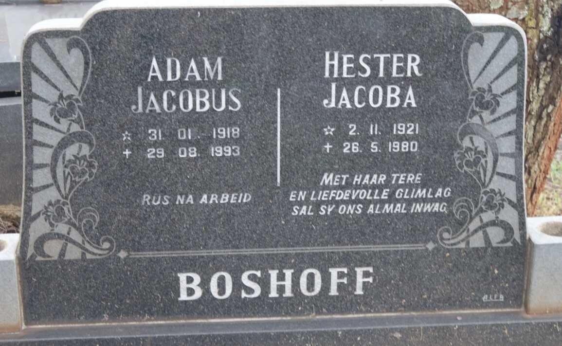 BOSHOFF Adam Jacobus 1918-1993 &amp; Hester Jacoba 1921-1980
