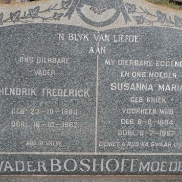 BOSHOFF Hendrik Frederick 1880-1962 &amp; Susanna Maria voorheen WIID nee KRIEK 1884-1957