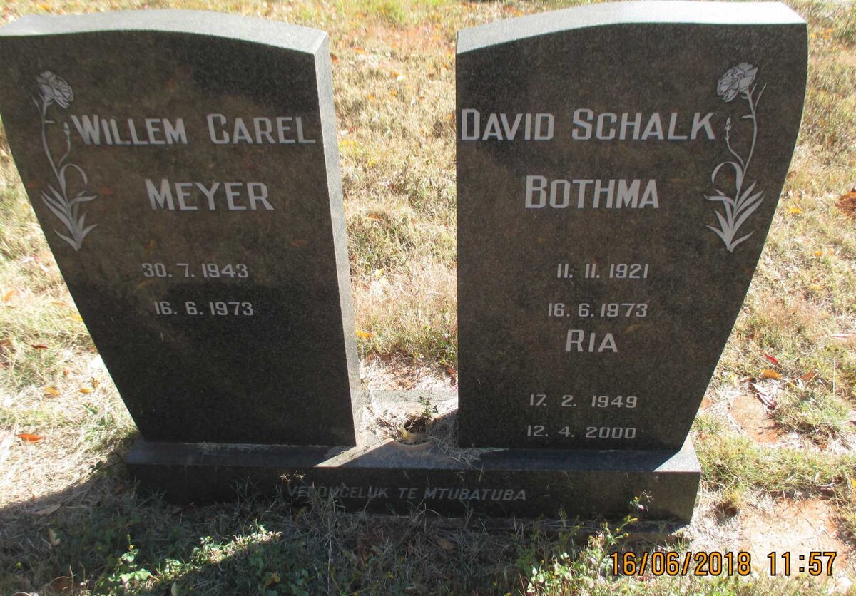 BOTHMA David Schalk 1921-1973 &amp; Ria 1949-2000 :: MEYER Willem Carel 1943-1973