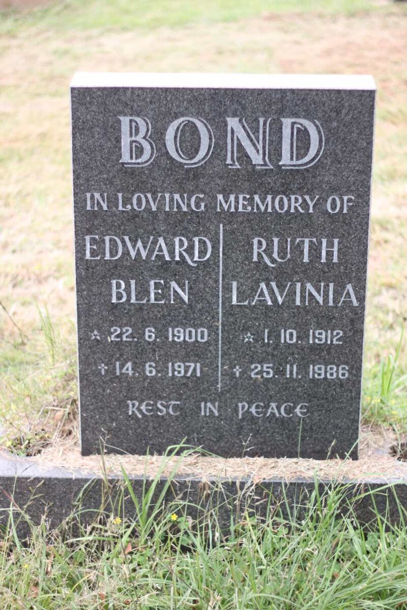 BOND Edward Blen 1900-1971 &amp; Ruth Lavinia 1912-1986