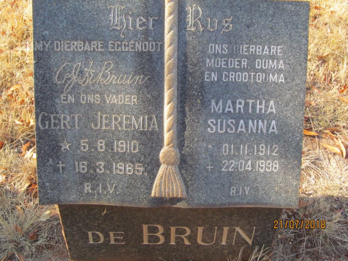BRUIN Gert Jeremia, de 1910-1965 &amp; Martha Susanna 1912-1998