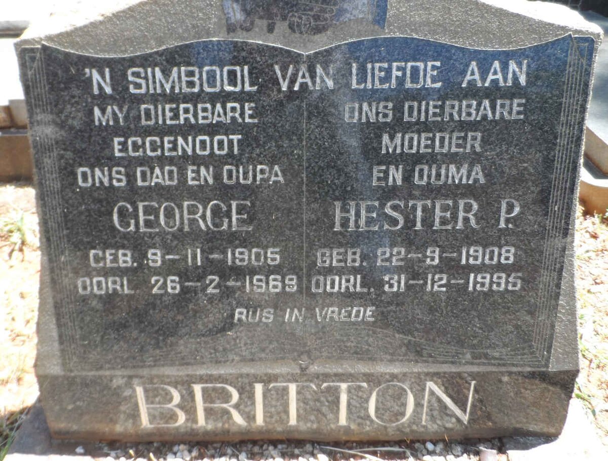 BRITTON George 1905-1969 &amp; Hester P. 1908-1995