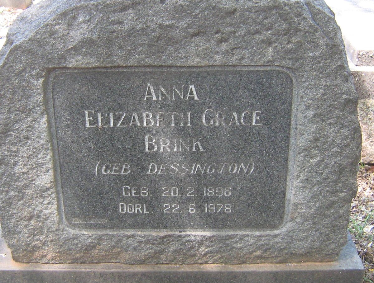 BRINK Anna Elizabeth Grace nee DESSINGTON 1896-1978