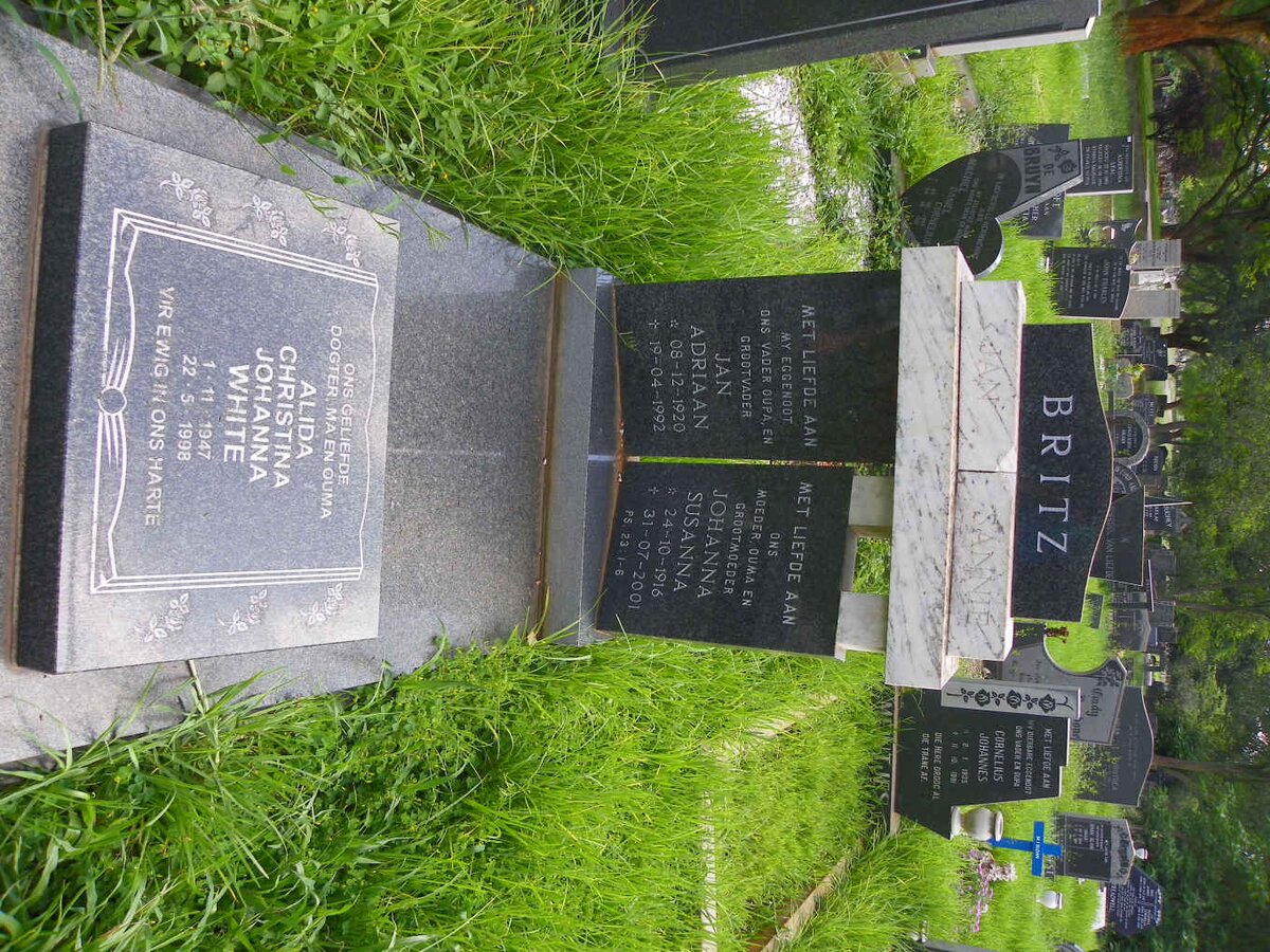 BRITZ Jan Adriaan 1920-1992 &amp; Johanna Susanna 1916-2001 :: WHITE Alida Christina Johanna 1947-1998
