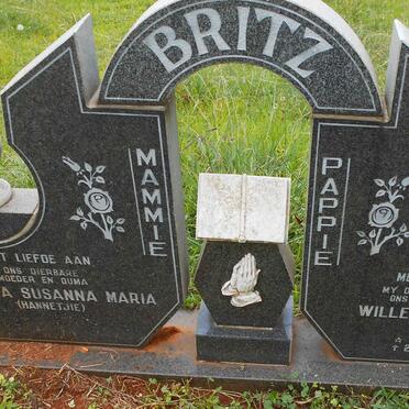 BRITZ Willem Johannes 1932-1989 &amp; Johanna Susanna Maria