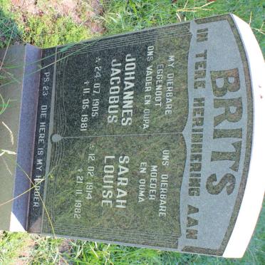BRITS Johannes Jacobus 1905-1981 &amp; Sarah Louise 1914-1982