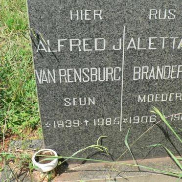 BRANDERS Aletta C. 1906-1985 :: VAN RENSBURG Alfred J. 1939-1985
