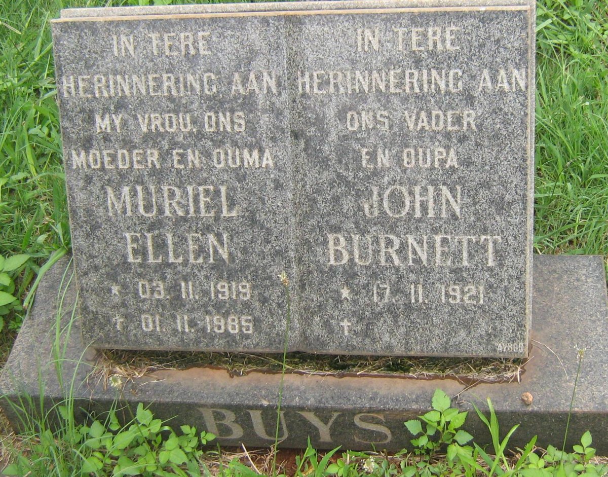 BUYS John Burnett 1921- &amp; Muriel Ellen 1919-1985