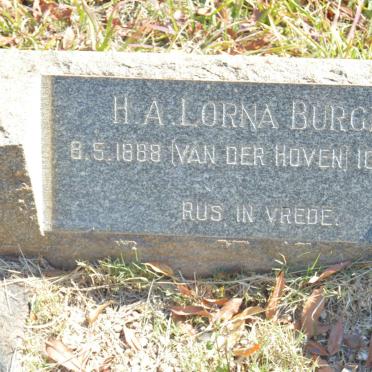 BURGER H.A. Lorna nee VAN DER HOVEN 1888-1961
