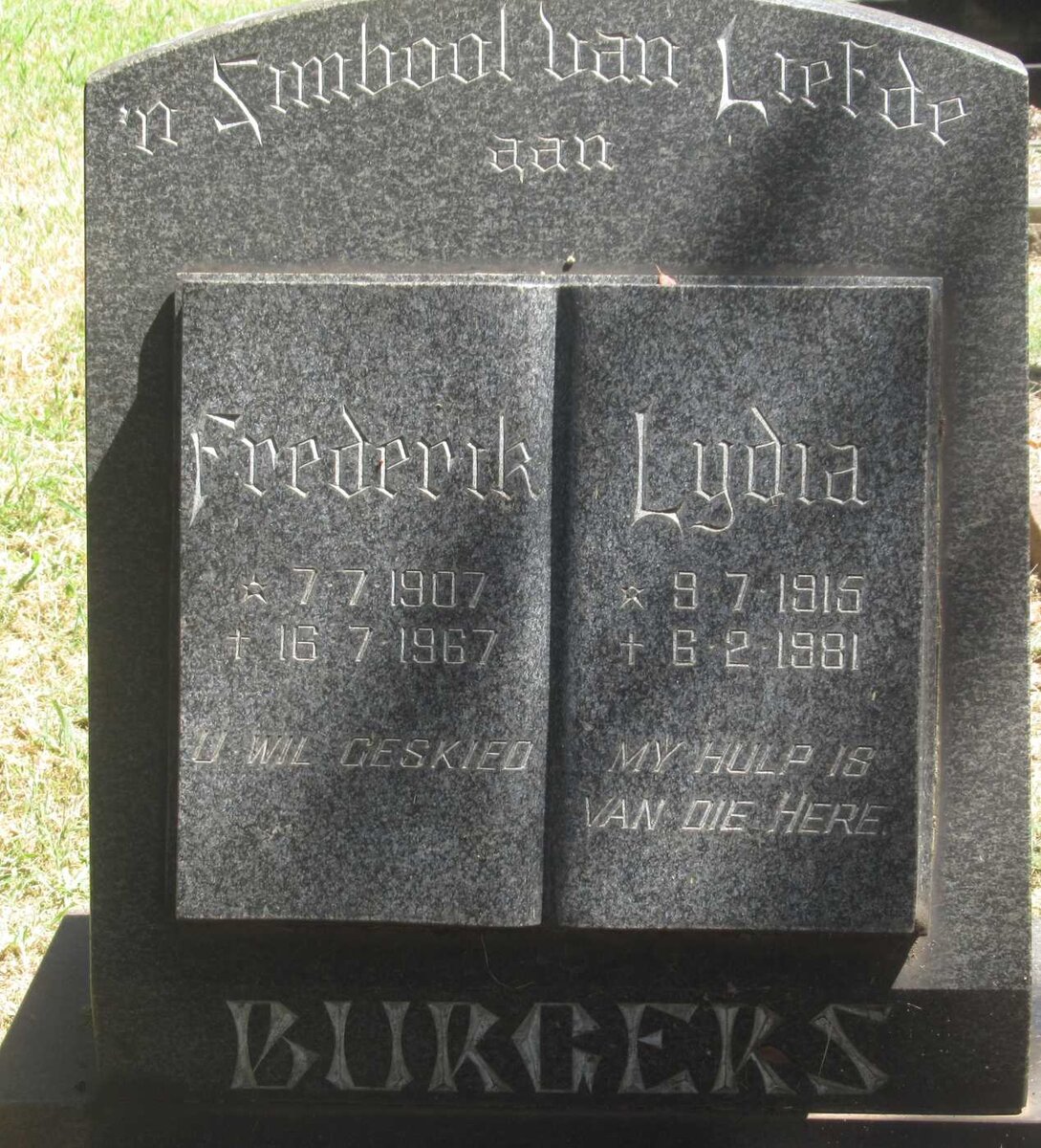 BURGERS Frederik 1907-1967 &amp; Lydia 1915-1981