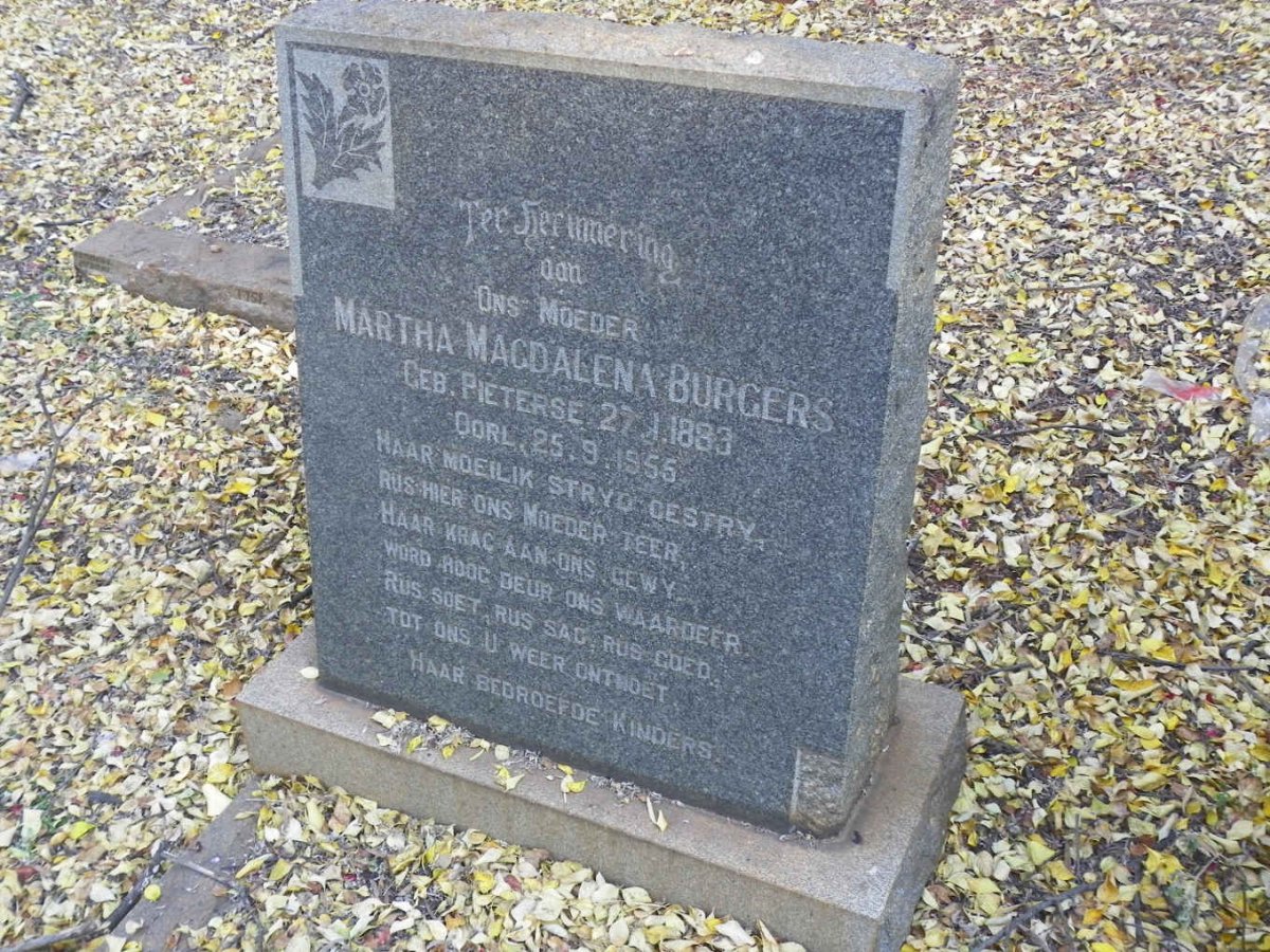 BURGERS Martha Magdalena nee PIETERSE 1883-1955