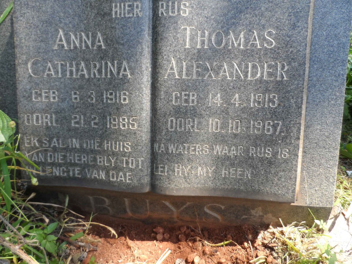 BUYS Thomas Alexander 1913-1967 &amp; Anna Catharina 1916-1985