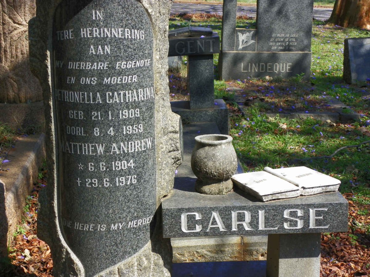 CARLSE Matthew Andrew 1904-1976 &amp; Petronella Catharina 1909-1959