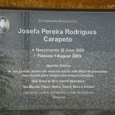 CARAPETO Josefa Pereira Rodrigues 1929-2009