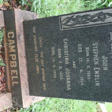 CAMPBELL John Stephen Enslin 1883-1954 &amp; Christina Johanna 1893-1952
