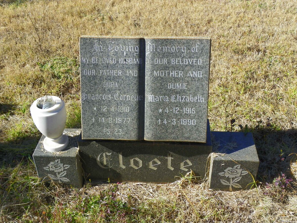 CLOETE Francois Cornelius 1910-1977 &amp; Maria Elizabeth 1915-1990