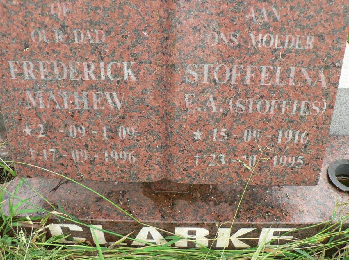 CLARKE Frederick Mathew 1909-1996 &amp; Stoffelina E.A. 1916-1995