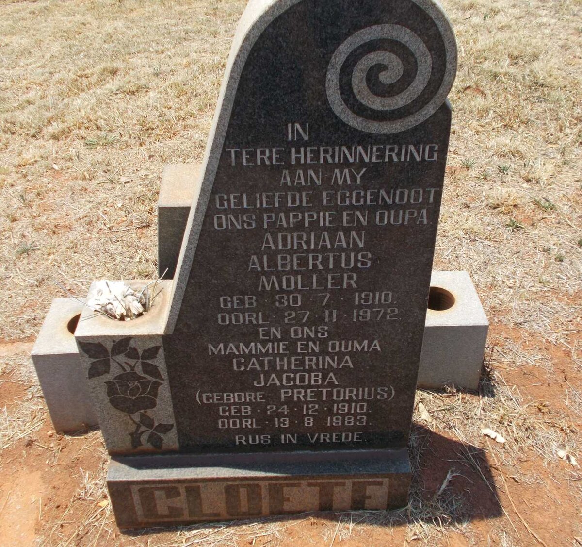 CLOETE Adriaan Albertus Moller 1910-1972 &amp; Catherina Jacoba PRETORIUS 1910-1983