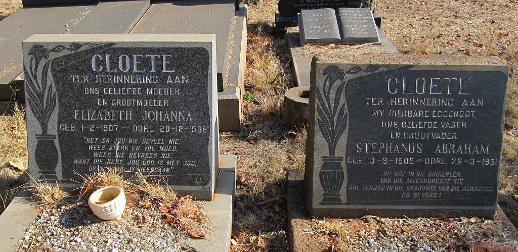 CLOETE Stephanus Abraham 1905-1961 &amp; Elizabeth Johanna 1907-1988