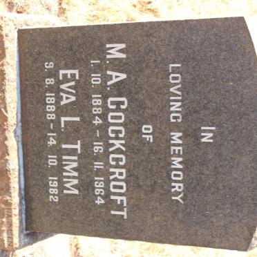 COCKCROFT M.A. 1884-1964 :: TIMM Eva L. 1888-1982