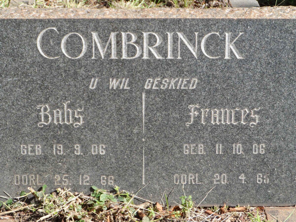 COMBRINCK Frances 1906-1965 &amp; Babs 1906-1966