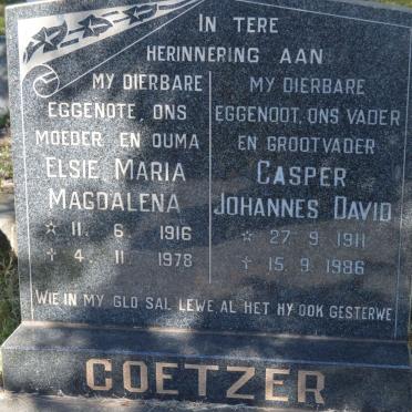 COETZER Casper Johannes David 1911-1986 &amp; Elsie Maria Magdalena 1916-1978