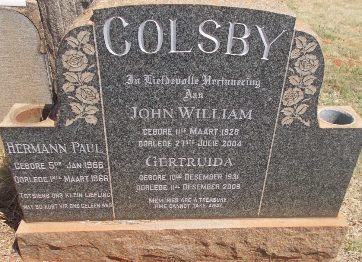 COLSBY John William 1926-2004 &amp; Gertruida 1931-2009 :: COLSBY Hermann Paul 1966-1966