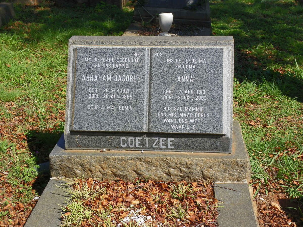 COETZEE Abraham Jacobus 1921-1959 &amp; Anna 1919-2003
