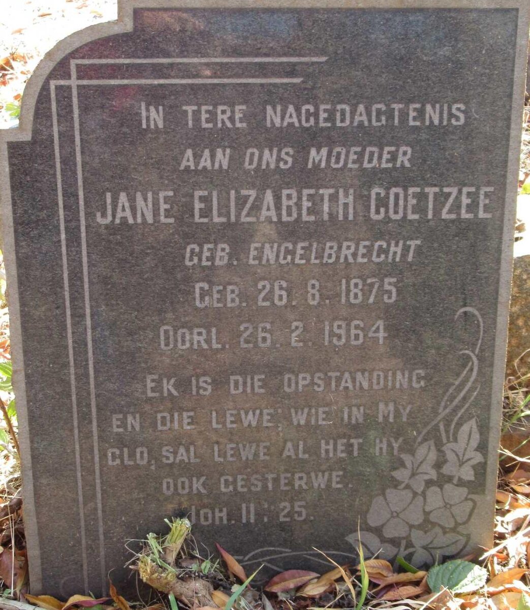 COETZEE Jane Elizabeth nee ENGELBRECHT 1875-1964