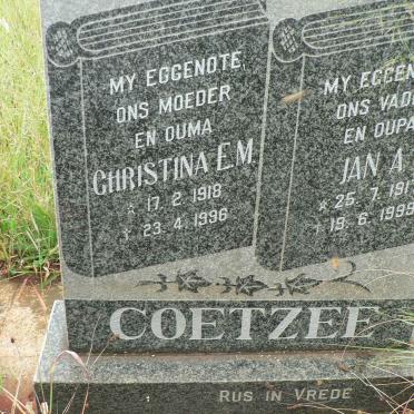 COETZEE Jan A. 1917-1999 &amp; Christina E.M. 1918-1996